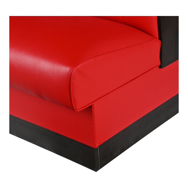 American Tables & Seating William 45 1/2" Long Bright Red Upholstered Double Booth with Button Tufted Back and Walnut Finishes - 42" High