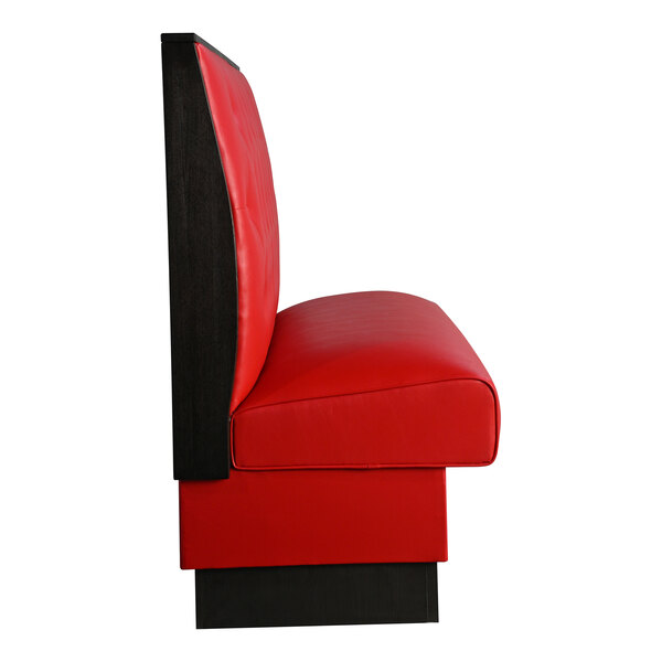 American Tables & Seating William 45 1/2" Long Bright Red Upholstered Single Booth with Button Tufted Back and Walnut Finishes - 42" High