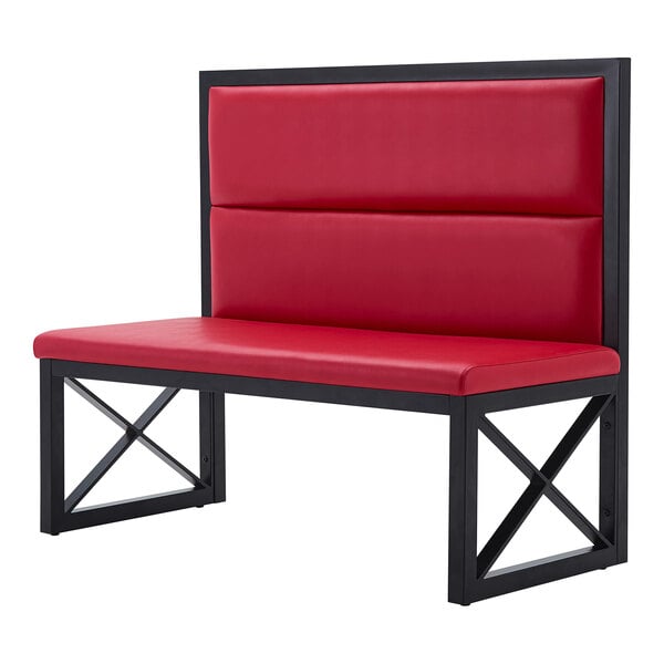 American Tables & Seating 47 1/2" Long Black Metal Single Booth with Bright Red Vinyl - 42" High