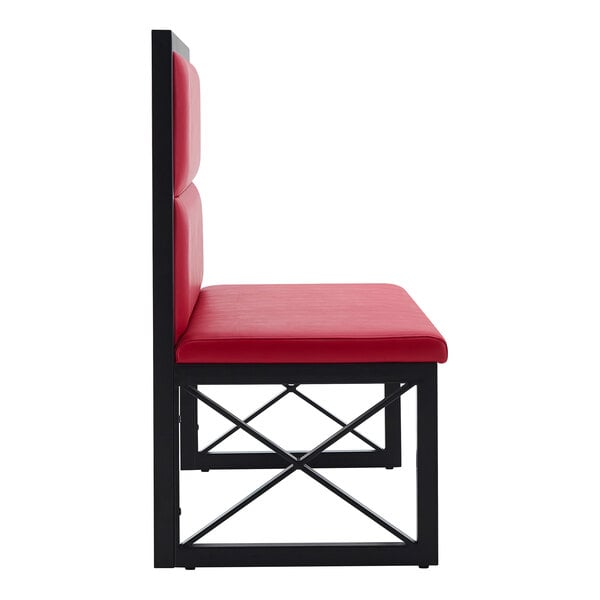 American Tables & Seating 47 1/2" Long Black Metal Single Booth with Bright Red Vinyl - 42" High