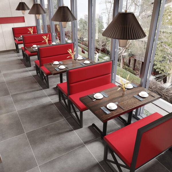 American Tables & Seating 47 1/2" Long Black Metal Single Booth with Bright Red Vinyl - 42" High