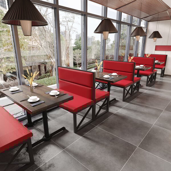 American Tables & Seating 47 1/2" Long Black Metal Single Booth with Bright Red Vinyl - 42" High