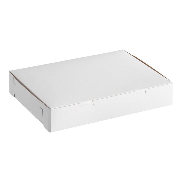 A plain white rectangular bakery box with a closed lid.