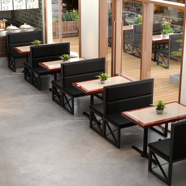 American Tables & Seating 47 1/2" Long Black Metal Single Booth with Black Vinyl - 42" High