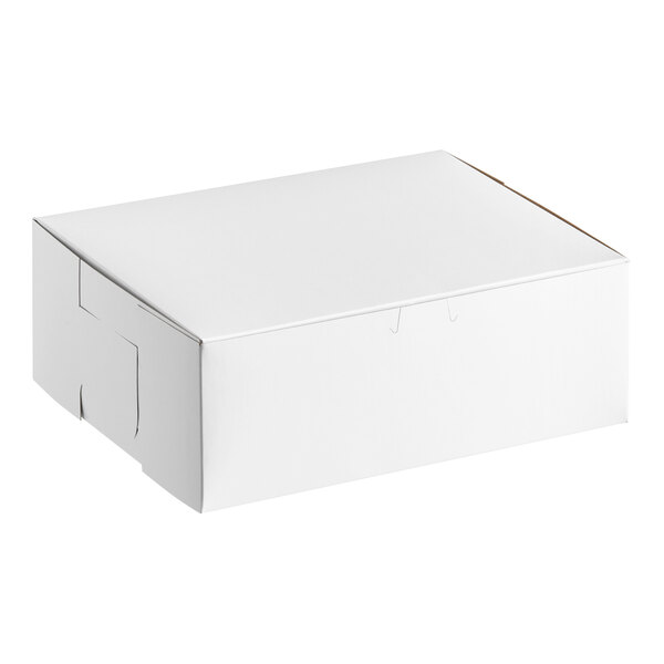 A plain white rectangular bakery box with a closed lid.