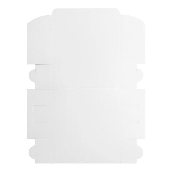 A flat, unfolded white bakery box made of cardboard.