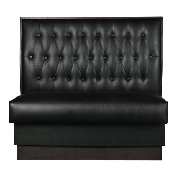 American Tables & Seating William 45 1/2" Long Black Upholstered Double Booth with Button Tufted Back and Walnut Finishes - 42" High