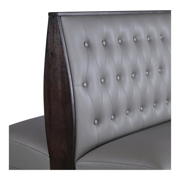 American Tables & Seating William 45 1/2" Long Gray Upholstered Double Booth with Button Tufted Back and Walnut Finishes - 42" High