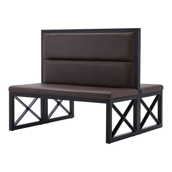 American Tables & Seating 47 1/2" Long Black Metal Double Booth with Mocha Vinyl - 42" High