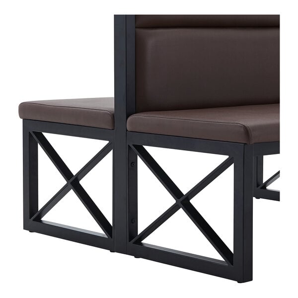 American Tables & Seating 47 1/2" Long Black Metal Double Booth with Mocha Vinyl - 42" High