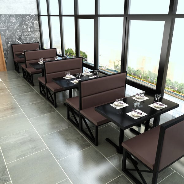 American Tables & Seating 47 1/2" Long Black Metal Double Booth with Mocha Vinyl - 42" High