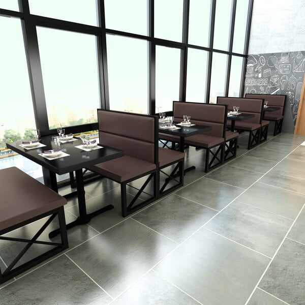 American Tables & Seating 47 1/2" Long Black Metal Double Booth with Mocha Vinyl - 42" High