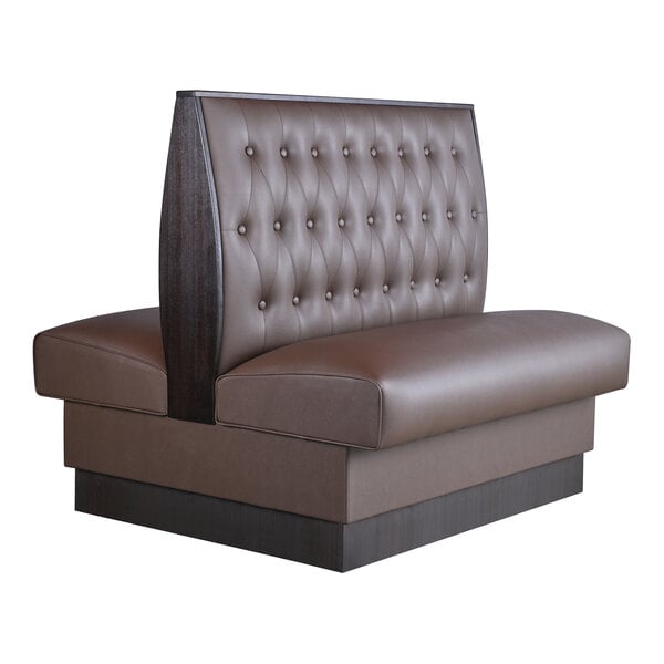 American Tables & Seating William 45 1/2" Long Brown Upholstered Double Booth with Button Tufted Back and Walnut Finishes - 42" High