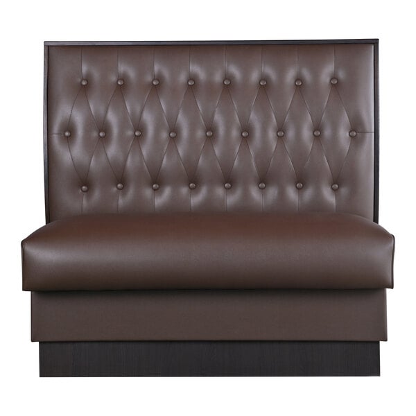 American Tables & Seating William 45 1/2" Long Brown Upholstered Double Booth with Button Tufted Back and Walnut Finishes - 42" High