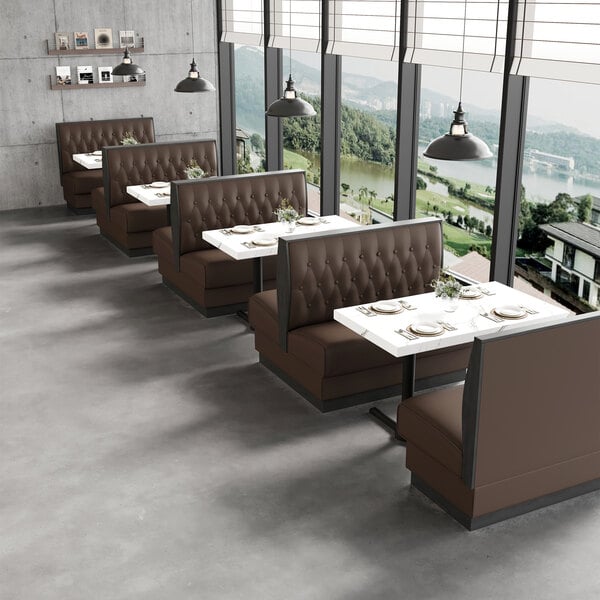 American Tables & Seating William 45 1/2" Long Brown Upholstered Double Booth with Button Tufted Back and Walnut Finishes - 42" High