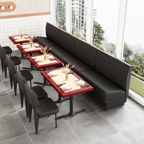 American Tables & Seating William 45 1/2" Long Black Upholstered Single Booth with Button Tufted Back and Walnut Finishes - 42" High