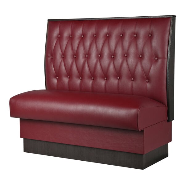 American Tables & Seating William 45 1/2" Long Red Upholstered Single Booth with Button Tufted Back and Walnut Finishes - 42" High