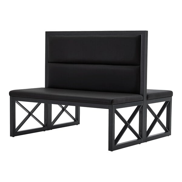 American Tables & Seating 47 1/2" Long Black Metal Double Booth with Black Vinyl - 42" High