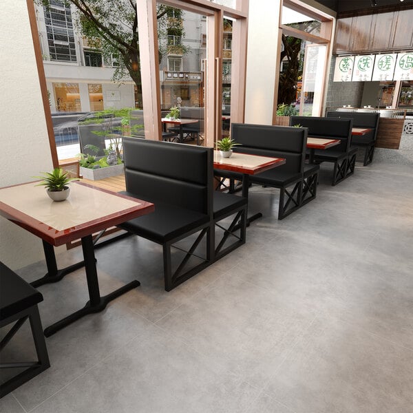 American Tables & Seating 47 1/2" Long Black Metal Double Booth with Black Vinyl - 42" High