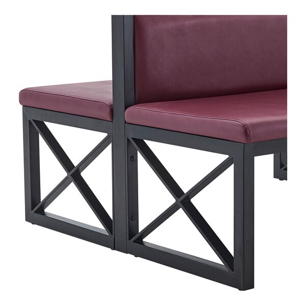 American Tables & Seating 47 1/2" Long Black Metal Double Booth with Sangria Vinyl - 42" High