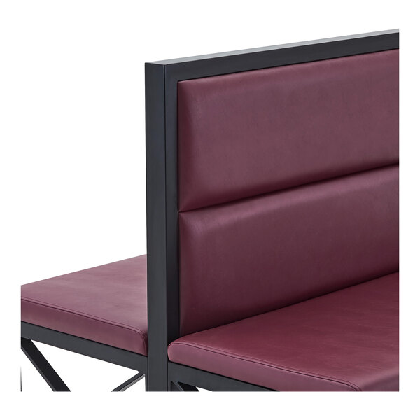 American Tables & Seating 47 1/2" Long Black Metal Double Booth with Sangria Vinyl - 42" High