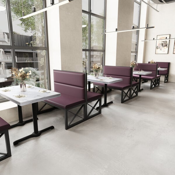 American Tables & Seating 47 1/2" Long Black Metal Double Booth with Sangria Vinyl - 42" High