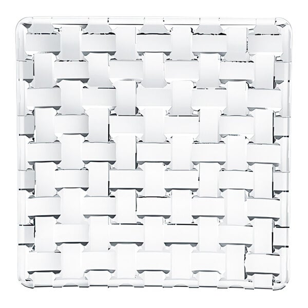 A square glass plate with a woven basket-like pattern.