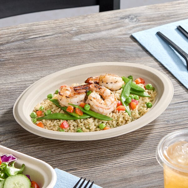 World Centric 10" No PFAS Added Oval Compostable Plant Fiber Plate with Leaf Plus - 500/Case