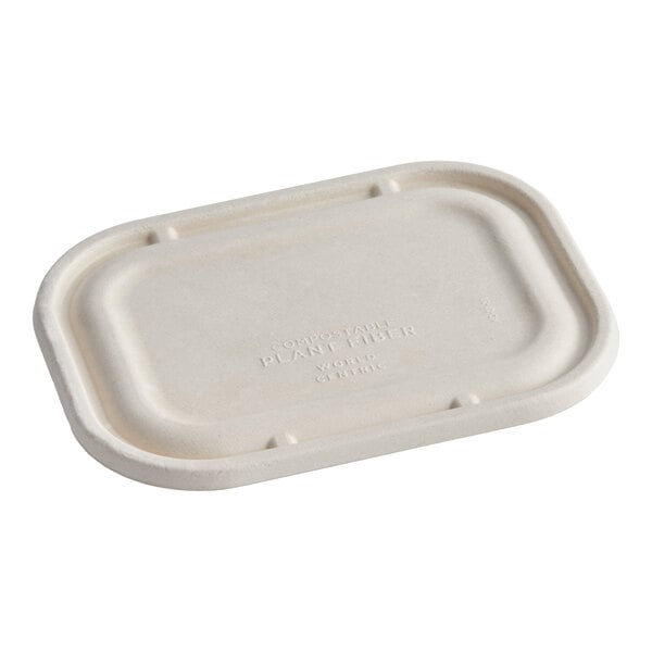 A rectangular compostable fiber lid designed to fit an 8 1/8" x 6 1/8" container.