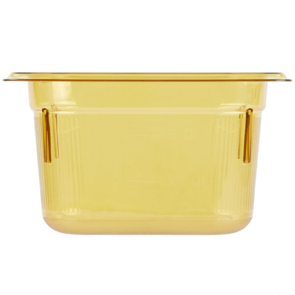 A yellow plastic rectangular food pan.