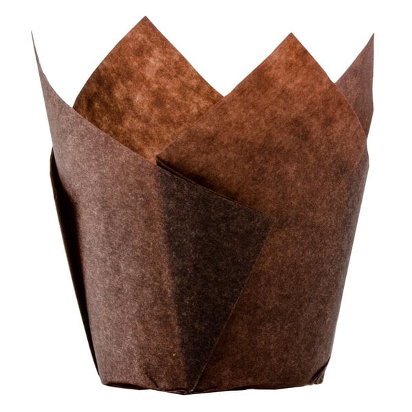 Hoffmaster 2 1/4" x 4" Chocolate Brown Tulip Baking Cup - 2,500/Case