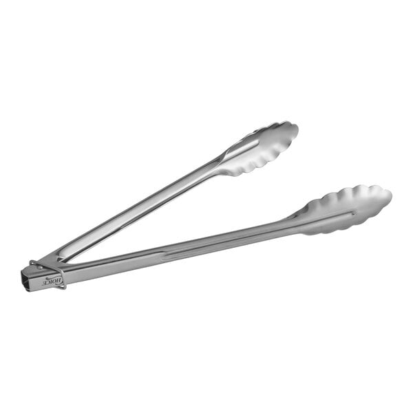 A pair of 12-inch heavy-duty stainless steel utility locking tongs.