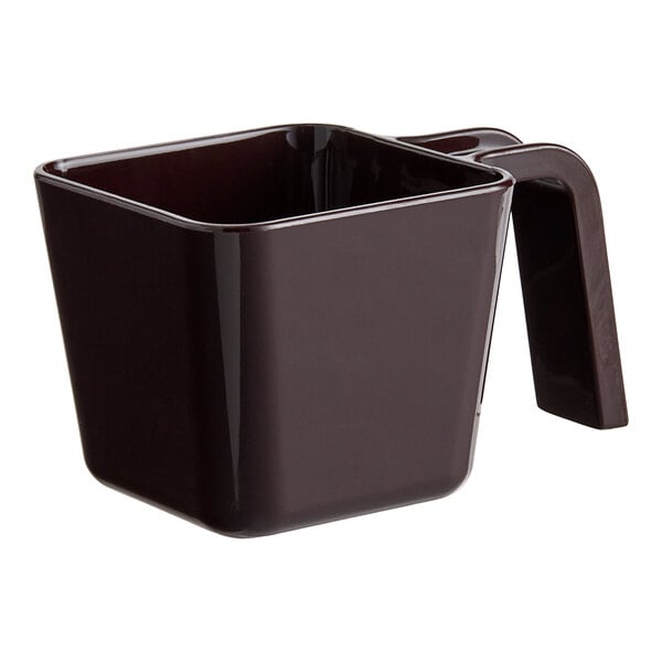 A brown polycarbonate 16 oz. portion scoop with a square shape and handle.