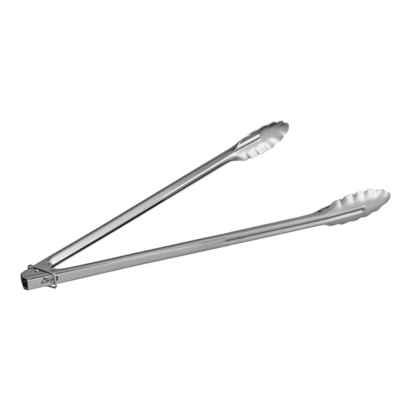 A pair of 16-inch heavy-duty stainless steel utility locking tongs.