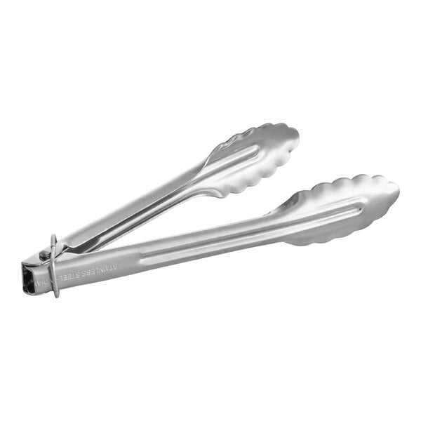A pair of 7-inch heavy-duty stainless steel utility locking tongs.