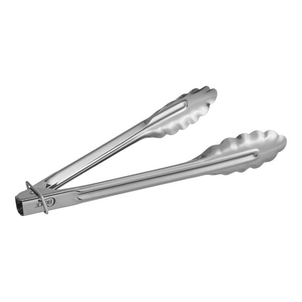 A pair of stainless steel utility locking tongs.