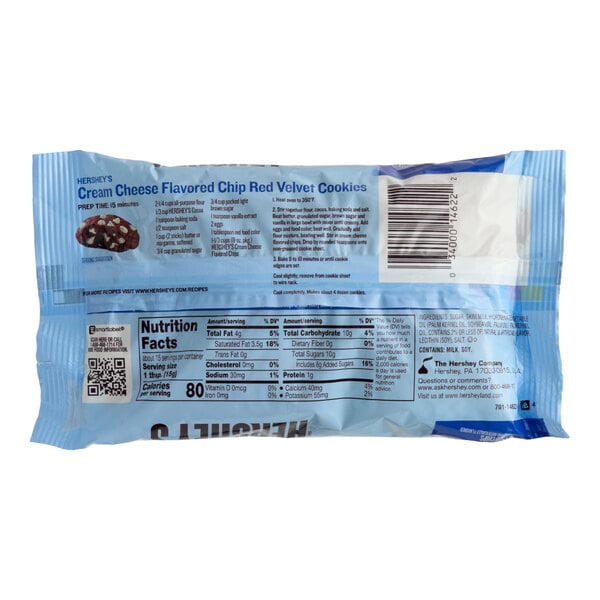 A bag of HERSHEY'S 1M Cream Cheese Flavored Baking Chips, 8 ounces.