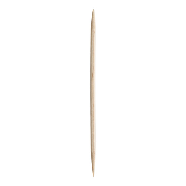 A single wooden stick with pointed ends, photographed against a white background.