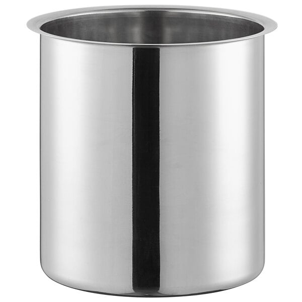 A stainless steel bain marie pot with a 3.5 quart capacity.
