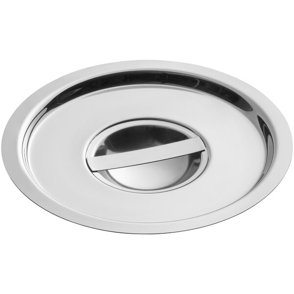 A stainless steel cover designed for a 3.5 quart bain marie pot.