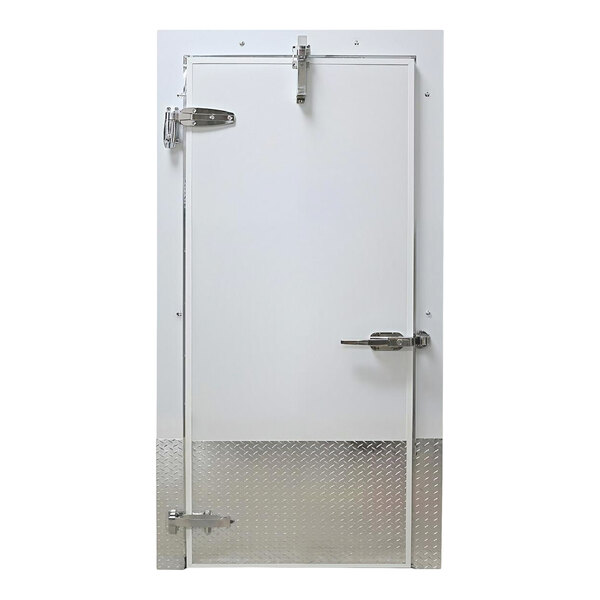 Curtron 36" x 84" Embossed White Galvalume Steel Cold Storage Infitting Single Swinging Cooler Door with Right-Side Handle