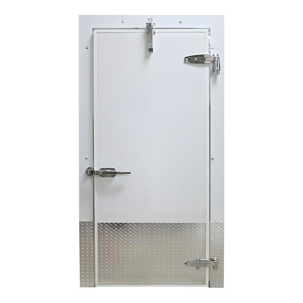 Curtron 36" x 84" Embossed White Galvalume Steel Cold Storage Infitting Single Swinging Cooler Door with Left-Side Handle