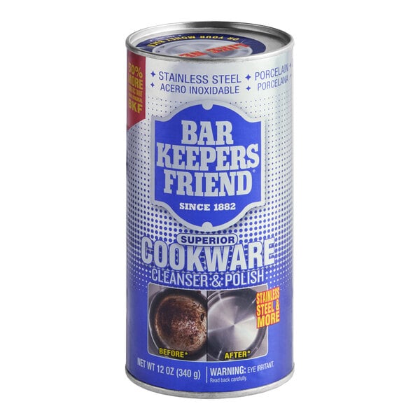 A 12 oz. canister of Bar Keepers Friend Superior Cookware Cleanser & Polish powder.