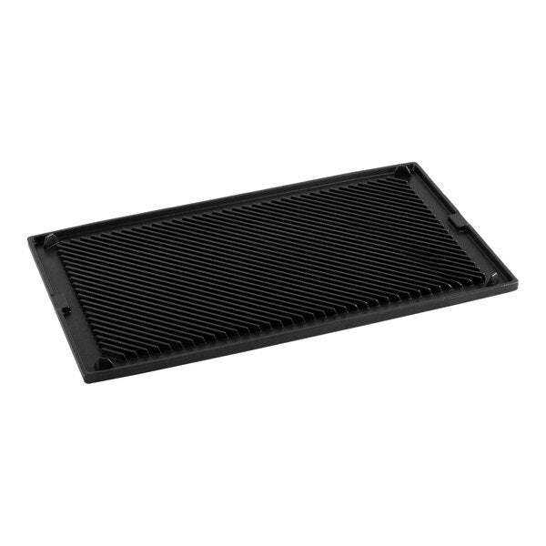 A rectangular non-stick cast aluminum double-sided grill and pizza tray designed for half size combi ovens.