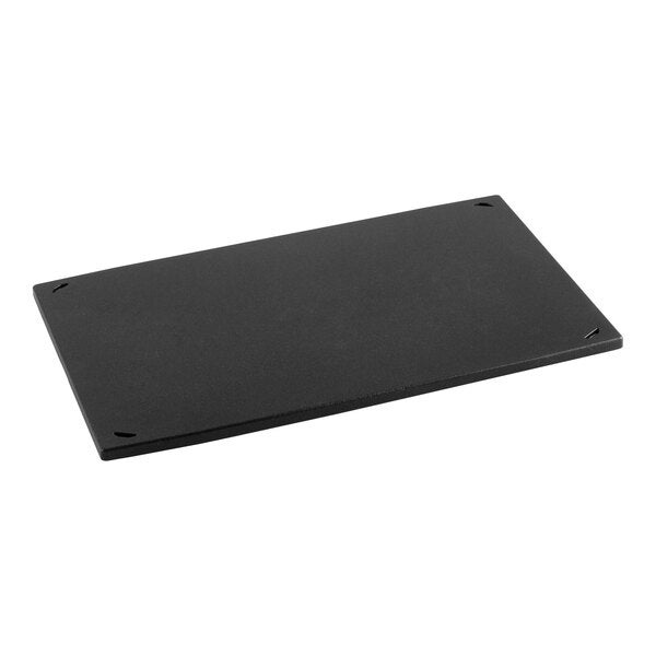 A rectangular non-stick cast aluminum double-sided grill and pizza tray designed for half size combi ovens.