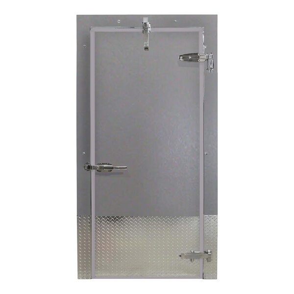 Curtron 36" x 84" Embossed Gray Galvalume Steel Cold Storage Infitting Single Swinging Cooler Door with Left-Side Handle