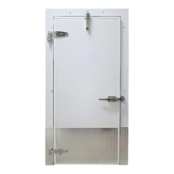 Curtron 36" x 84" Embossed White Galvalume Steel Cold Storage Infitting Single Swinging Freezer Door with Heated Frame and Right-Side Handle