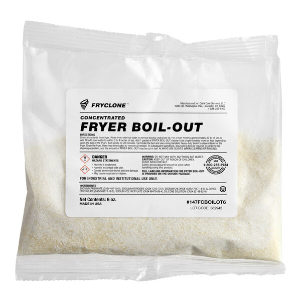 A 6 oz. packet of Fryclone concentrated boil-out fryer cleaner.