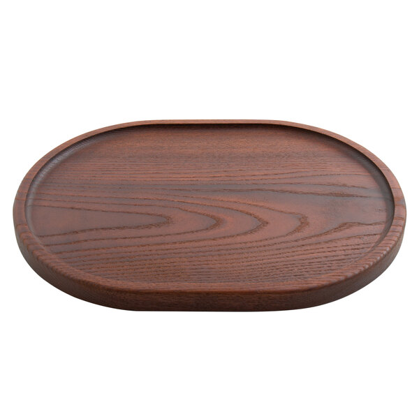 American Metalcraft 12" x 9" Oval Dark Brown Ash Wood Rimmed Serving Board