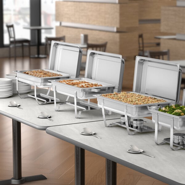A stainless steel full size stackable chafer used for serving hot food at buffets or events.